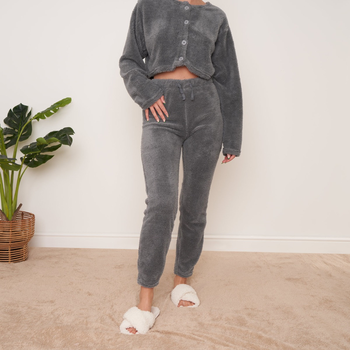 OHS Teddy Fleece Leggings, Grey - Medium>