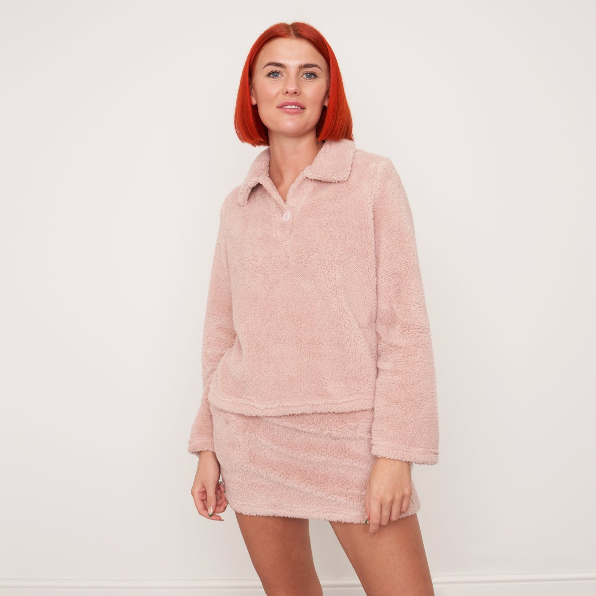 OHS Teddy Long Sleeve Collar Top - Blush>