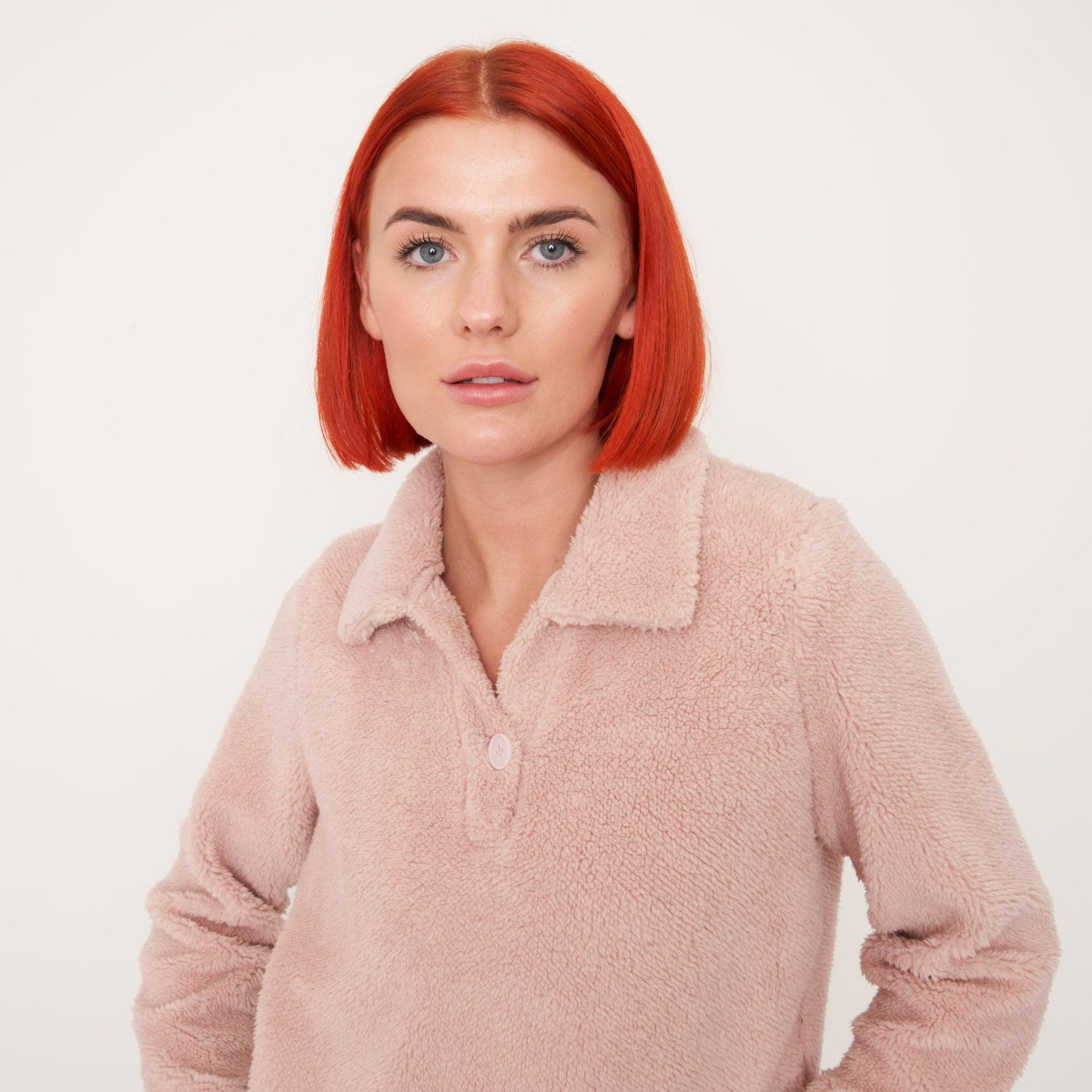OHS Teddy Long Sleeve Collar Top - Blush>