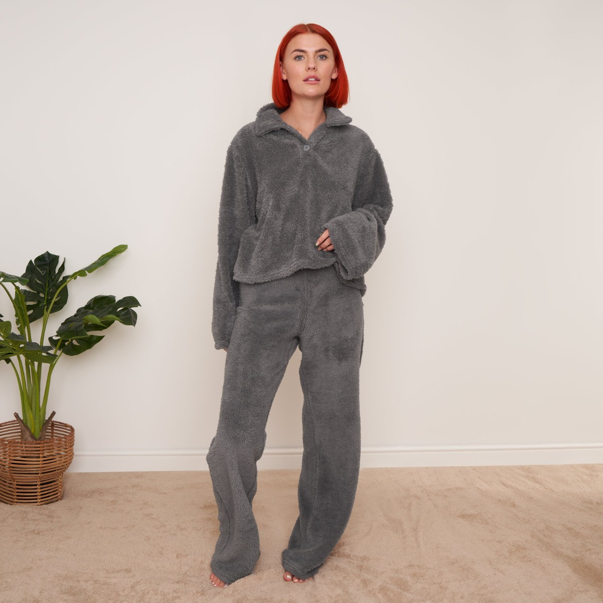 OHS Teddy Long Sleeve Collar Top - Grey>