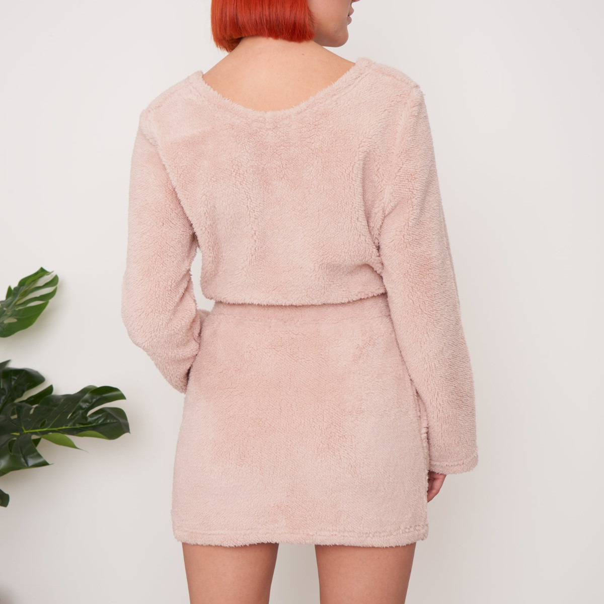 OHS Teddy Fleece Draw String Mini Skirt - Blush>
