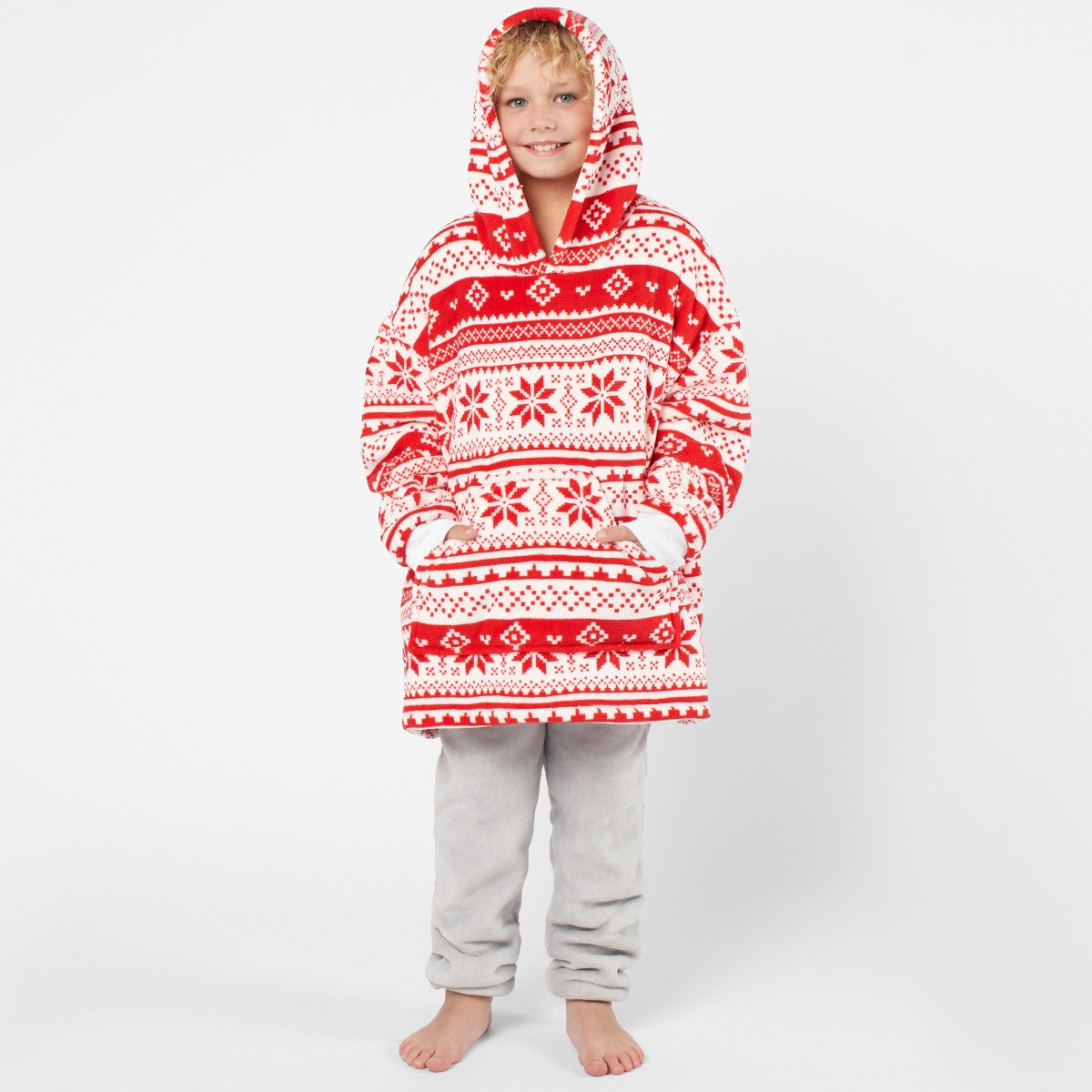 OHS Christmas Nordic Print Hoodie Blanket, Kids - Red >