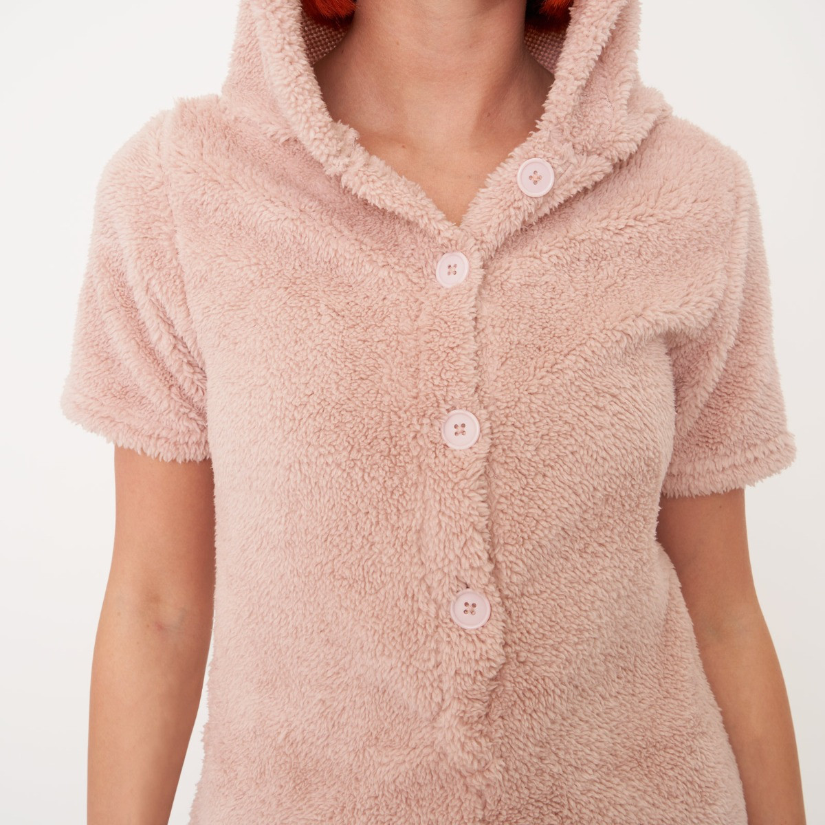 OHS Teddy Hooded Playsuit - Blush Pink>