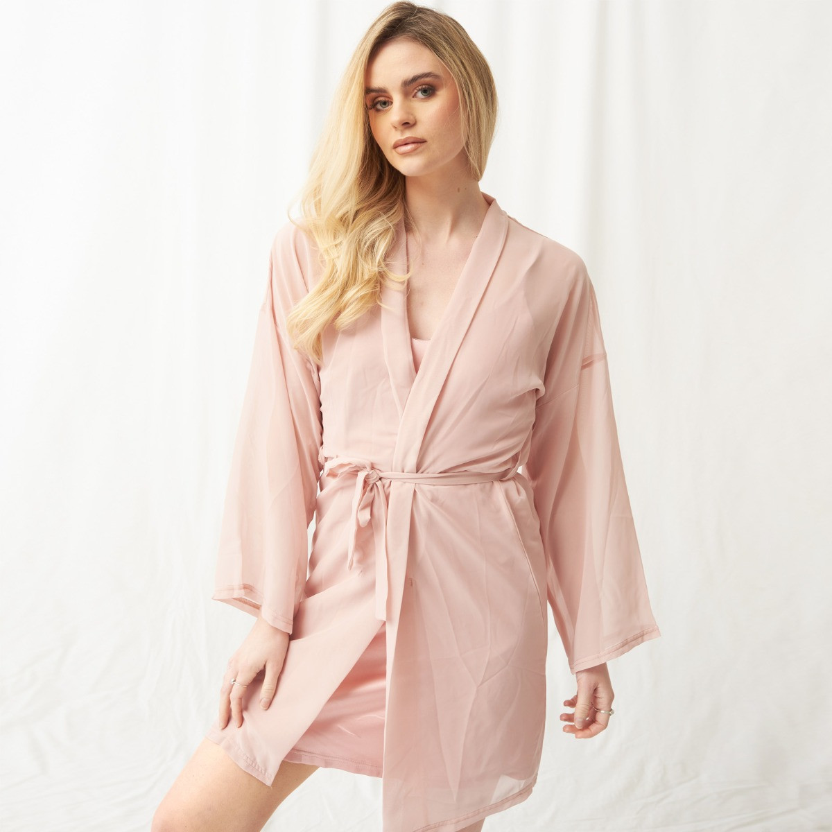 OHS Short Chiffon Robe - Blush>
