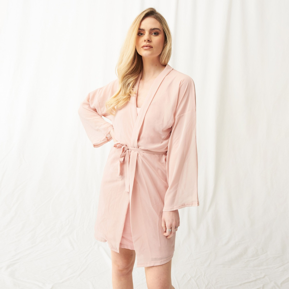 OHS Short Chiffon Robe - Blush>
