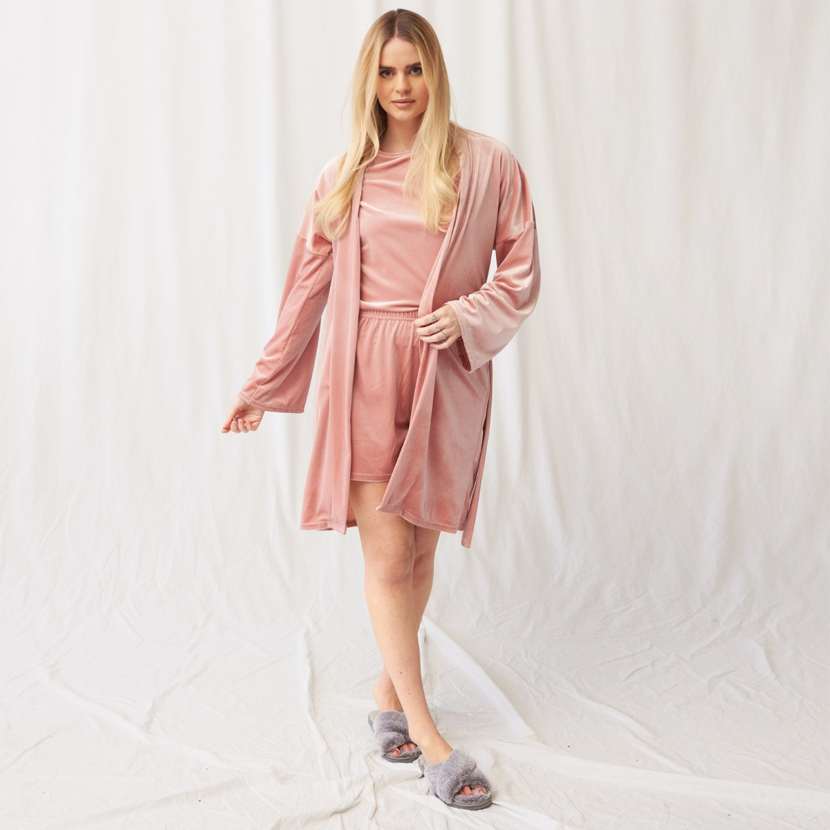 OHS Velour Tie Robe - Blush>