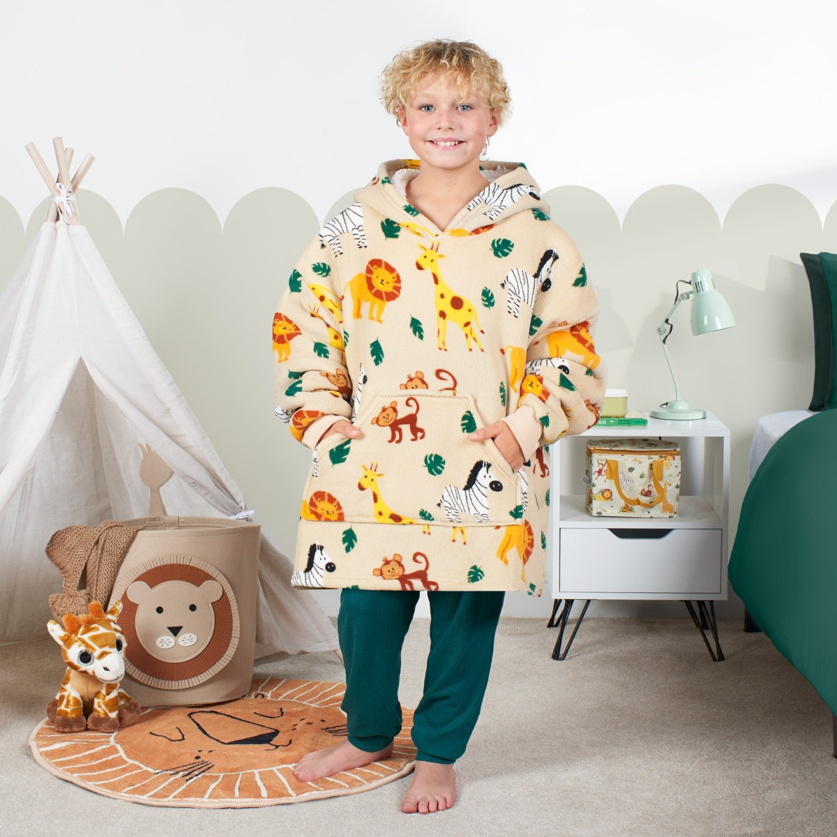 OHS Safari Print Hoodie Blanket, Beige - Kids>