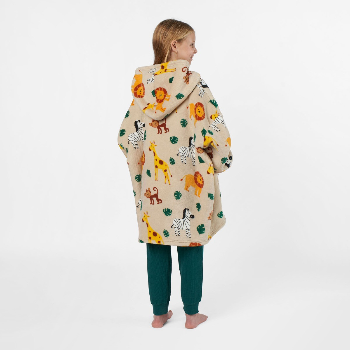 OHS Safari Print Hoodie Blanket, Beige - Kids>