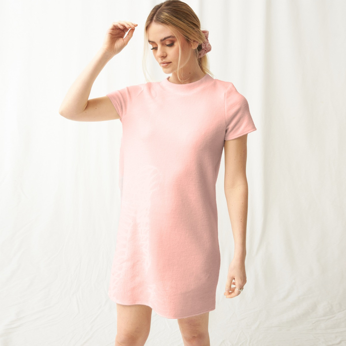 OHS Super Soft Brushed Rib T-Shirt Dress - Blush>
