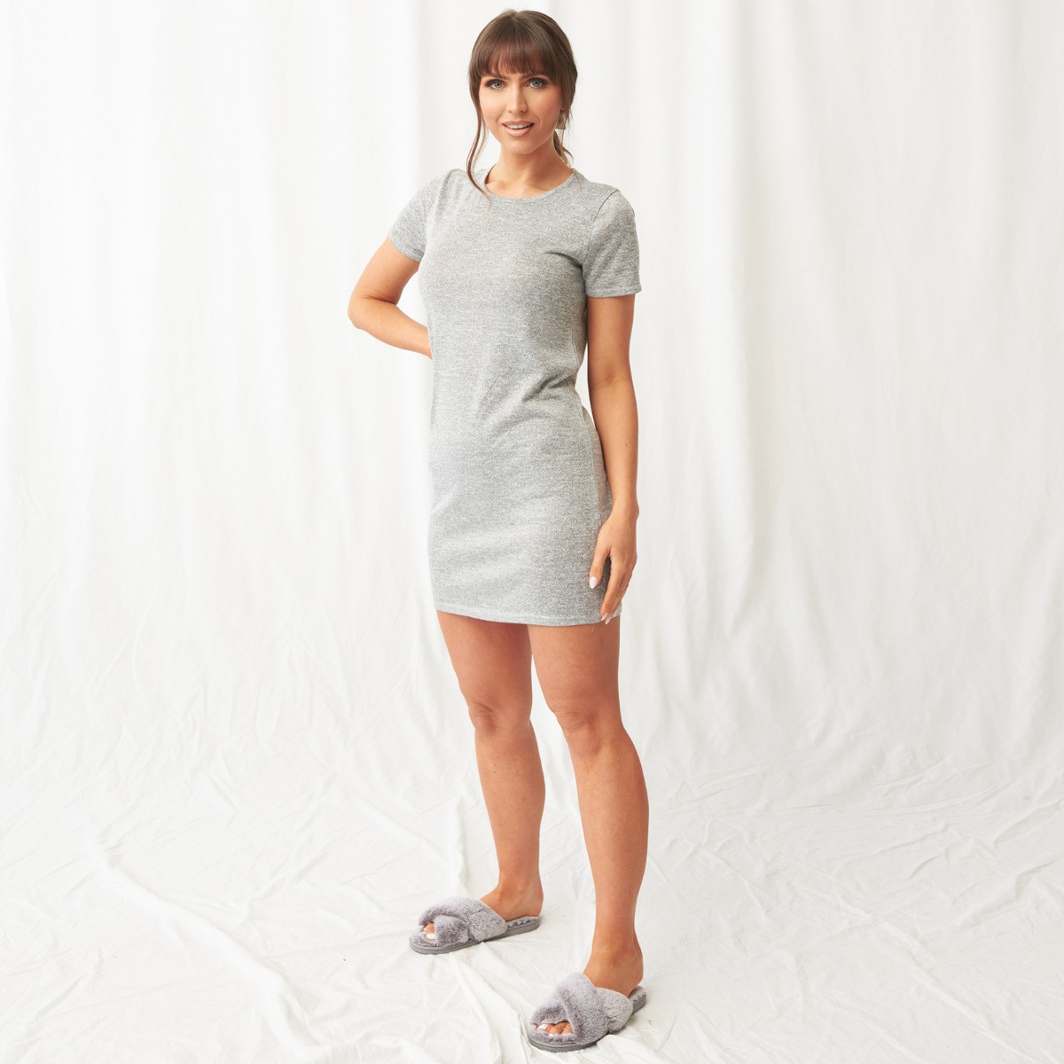 OHS Basic Short Sleeve T-Shirt Dress - Grey>