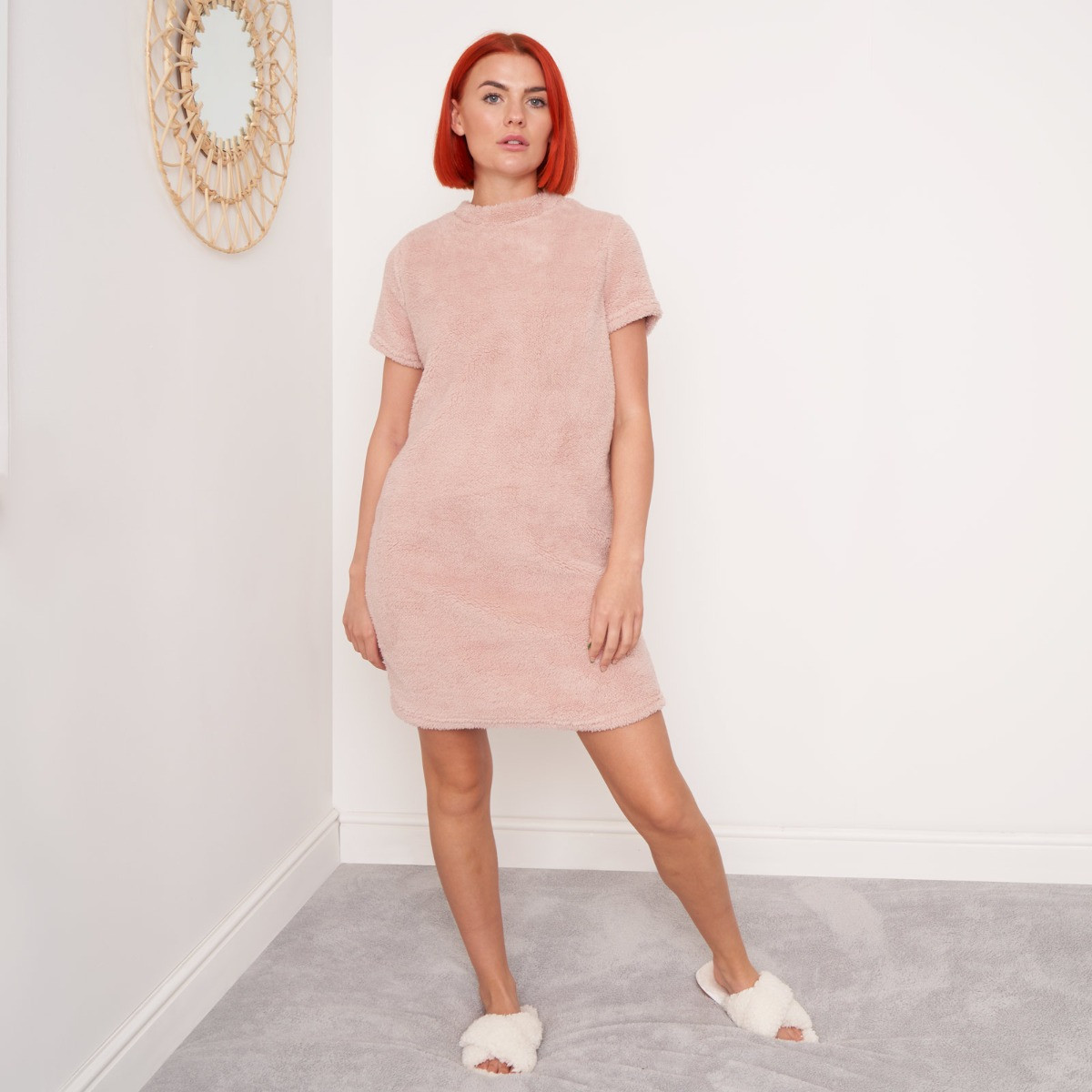 OHS Teddy Short Sleeve T-Shirt Dress - Blush>