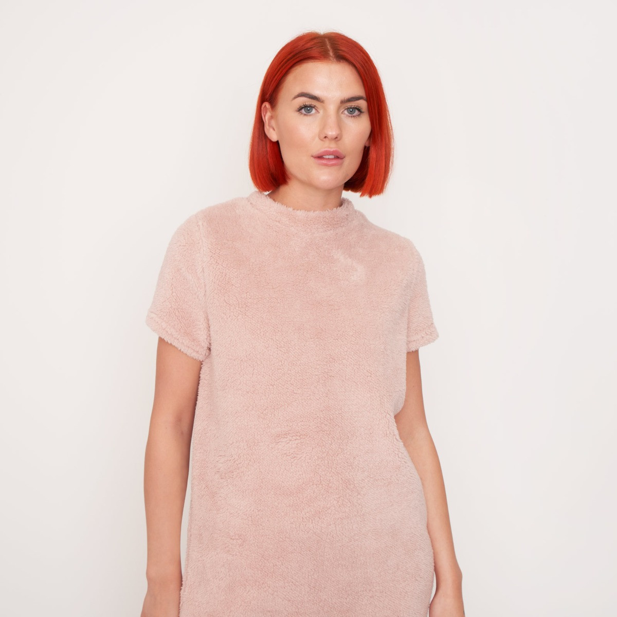 OHS Teddy Short Sleeve T-Shirt Dress - Blush>