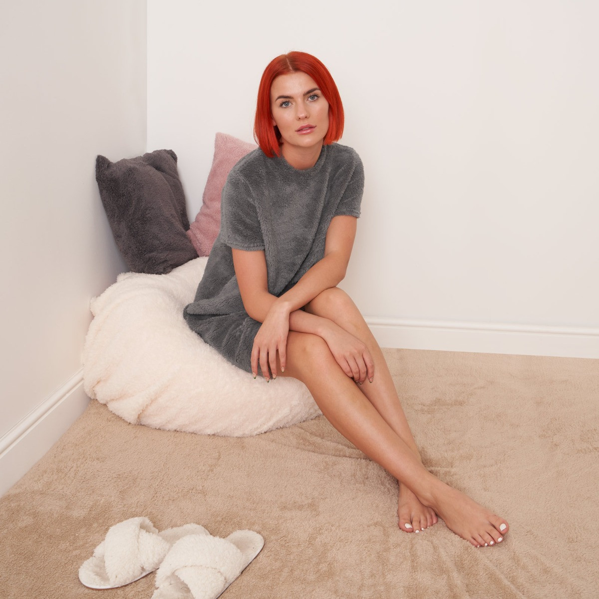 OHS Teddy Short Sleeve T-Shirt Dress - Grey>