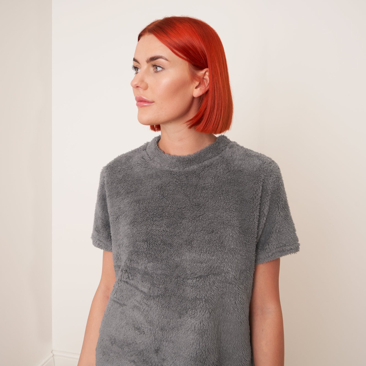 OHS Teddy Short Sleeve T-Shirt Dress - Grey>