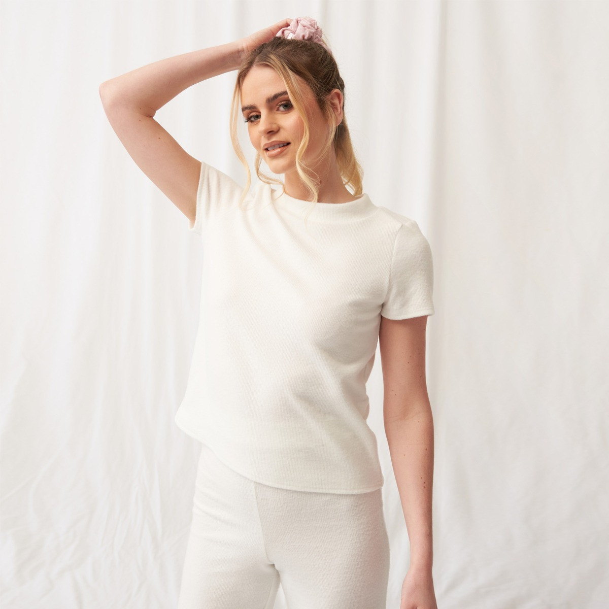 OHS Brushed Rib Short Sleeve T-Shirt - Cream>