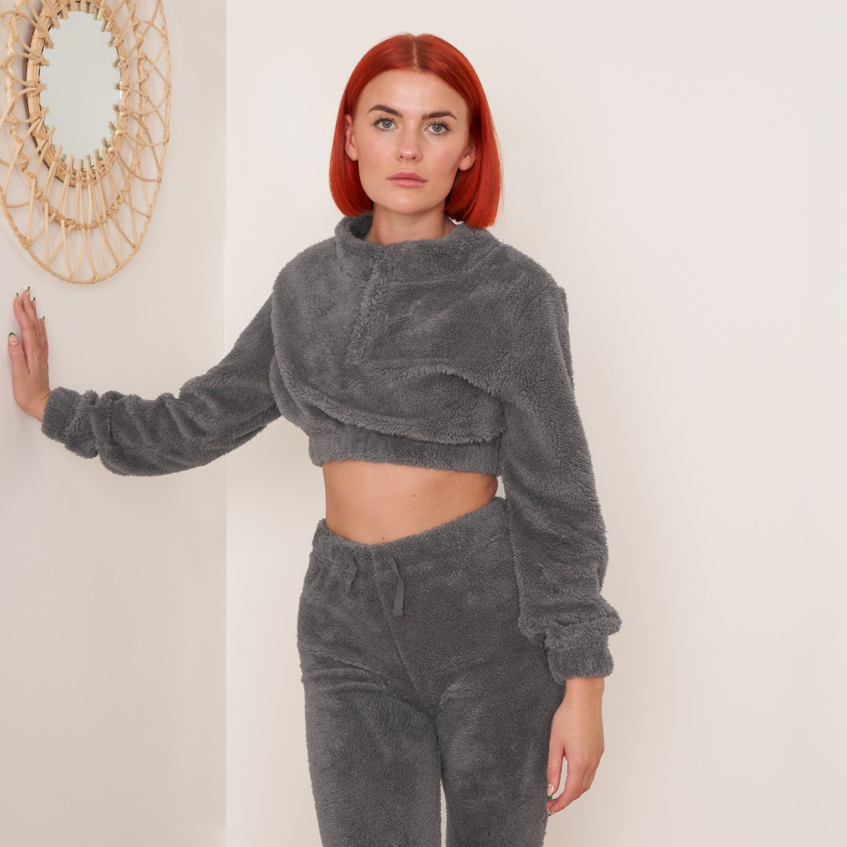 OHS Teddy Fleece Cropped Half-Zip Sweatshirt - Grey>