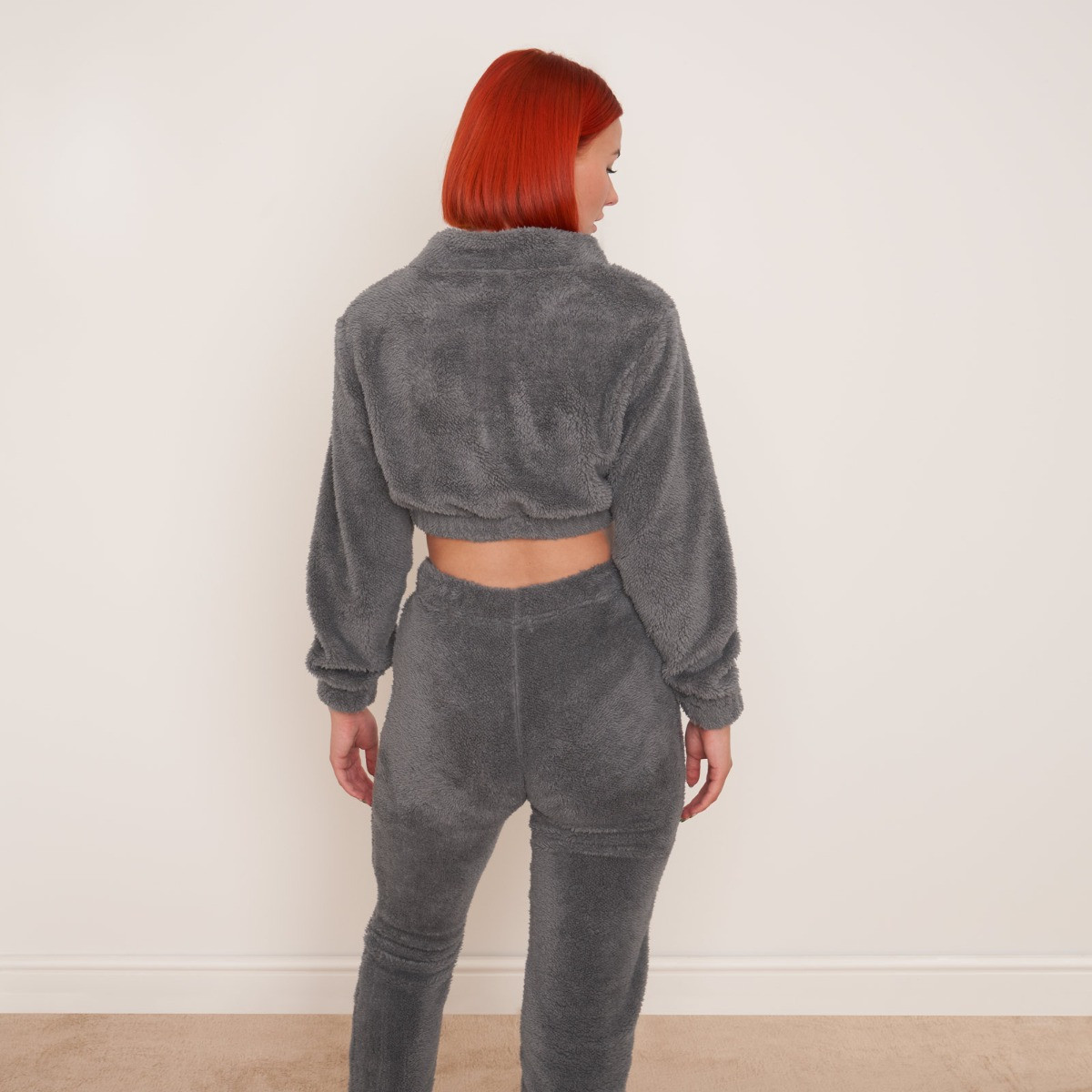 OHS Teddy Fleece Cropped Half-Zip Sweatshirt - Grey>