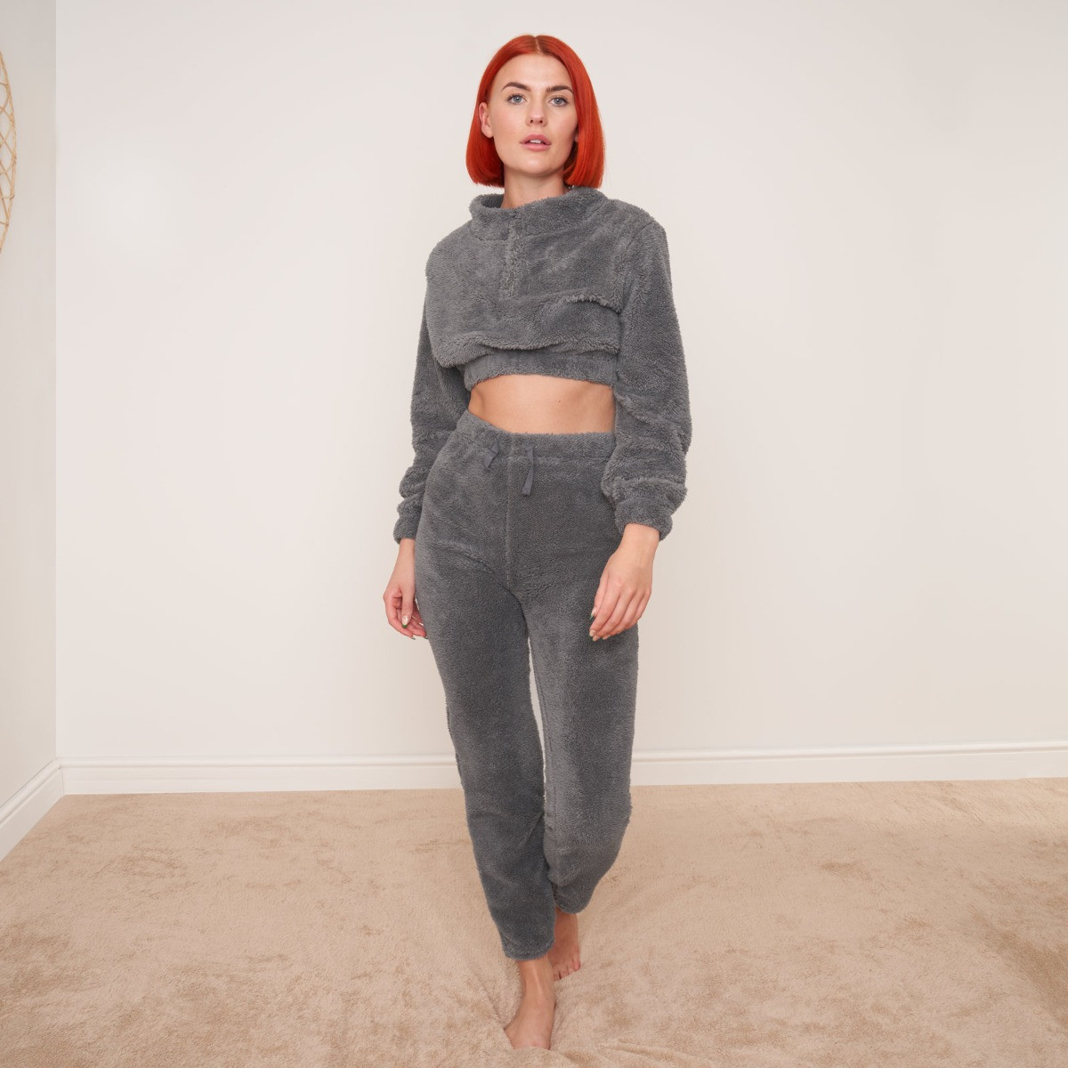 OHS Teddy Fleece Cropped Half-Zip Sweatshirt - Grey>