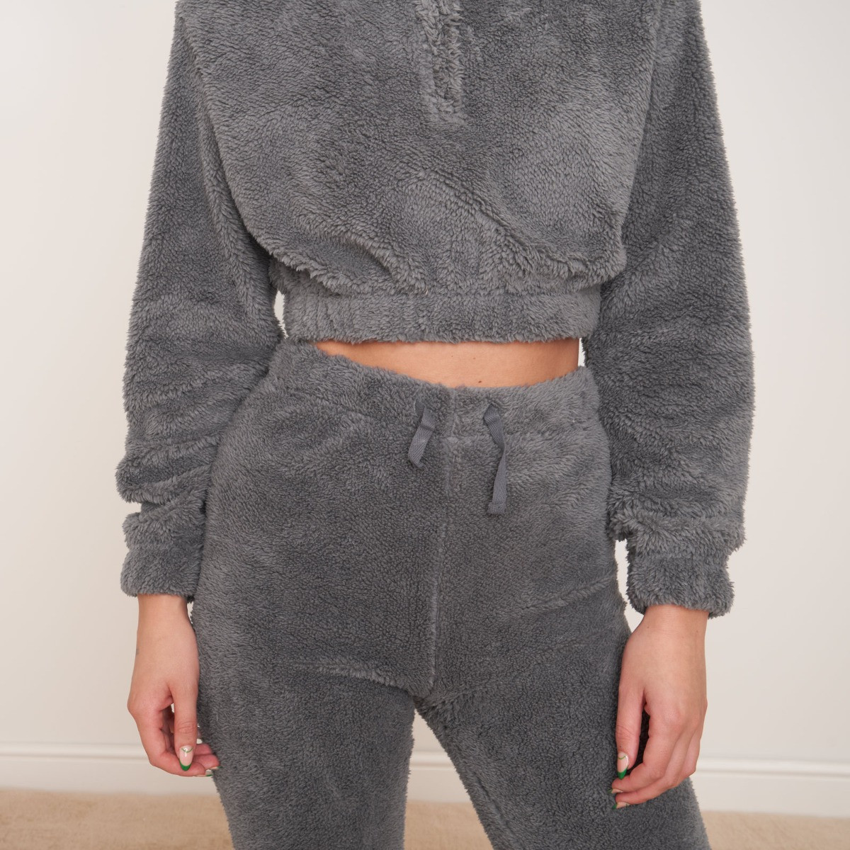 OHS Teddy Fleece Cropped Half-Zip Sweatshirt - Grey>