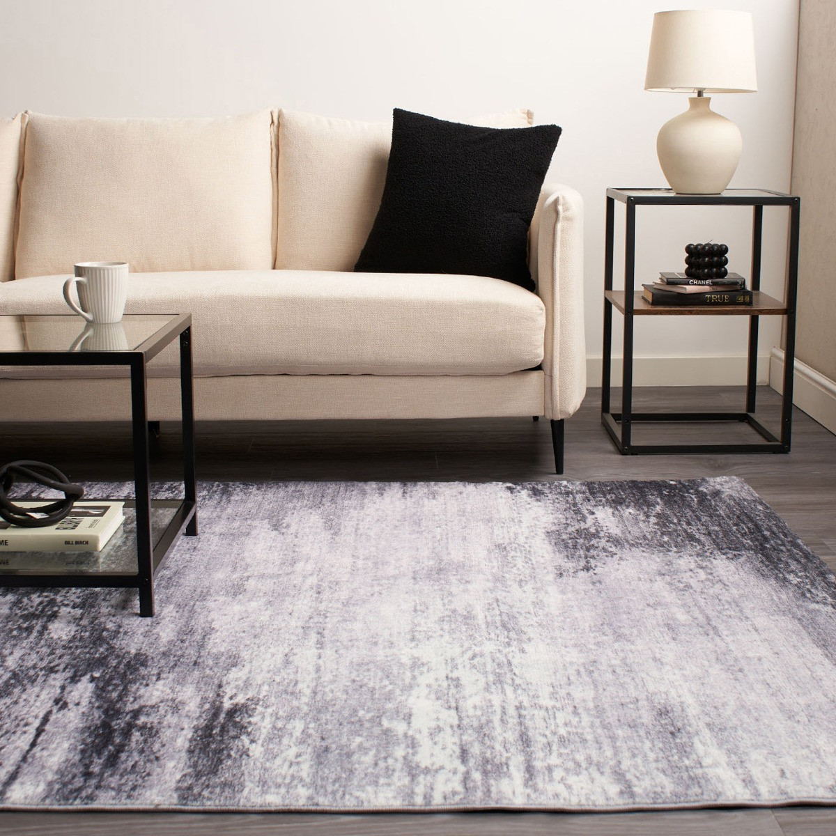 OHS Abstract Flat Rug, Grey - 80 x 150cm>