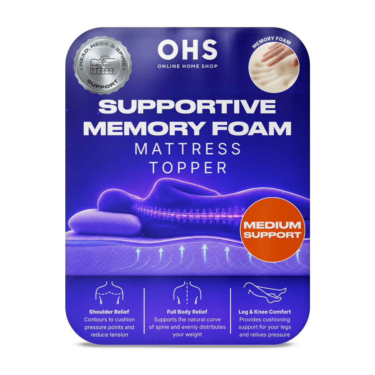 OHS Memory Foam Topper - White>