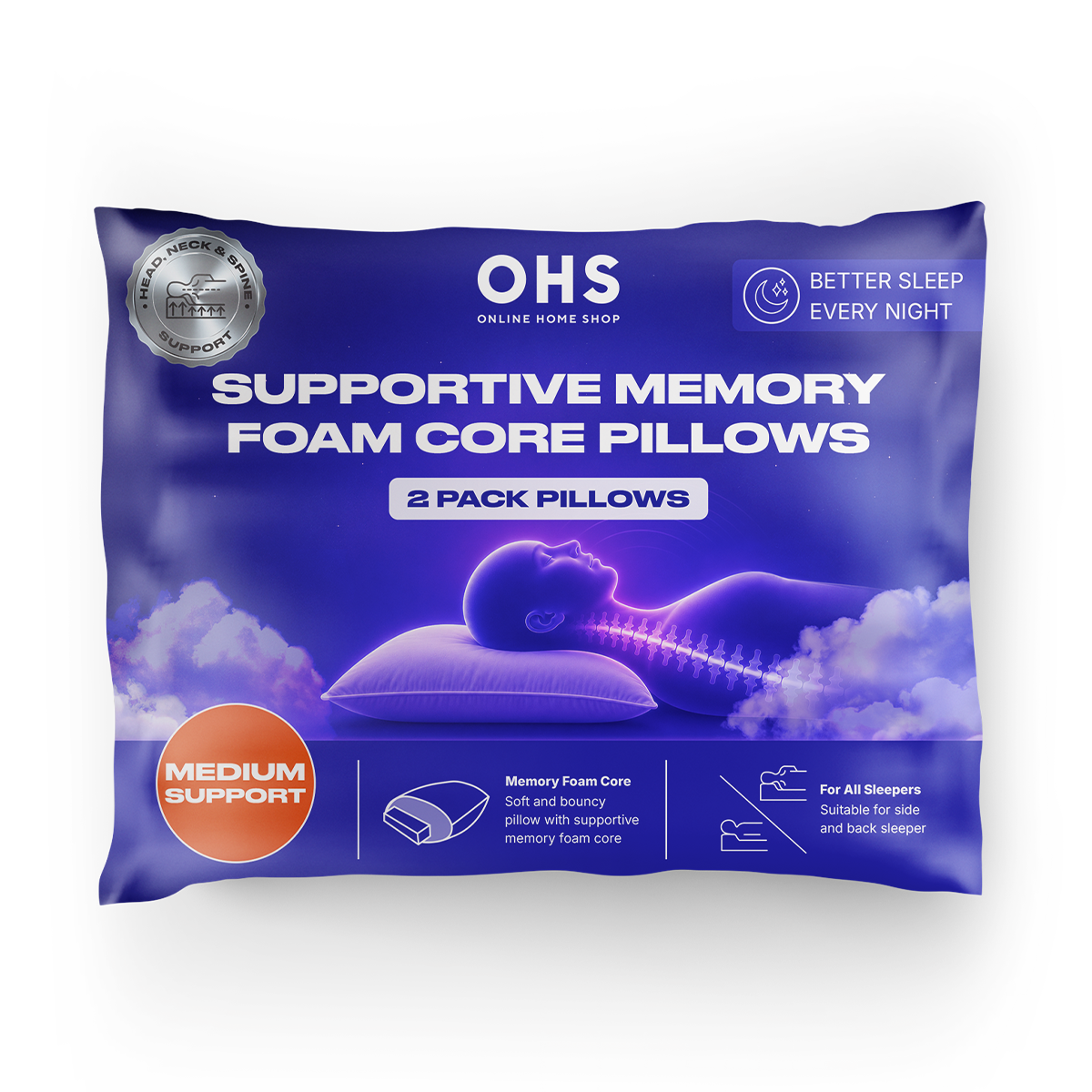 OHS Memory Foam Core Pillows - White>