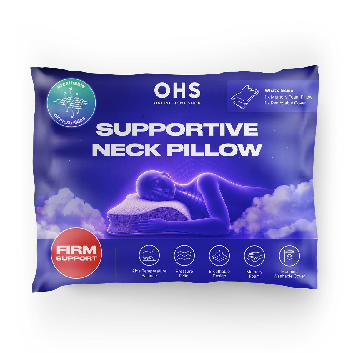 OHS Supportive Neck Pillow - White>