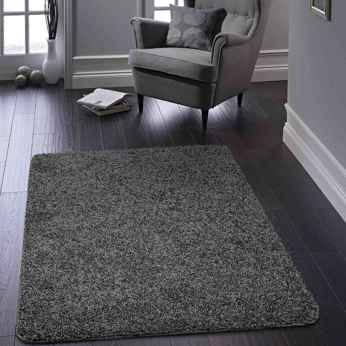OHS Washable Shaggy Rug - Charcoal>