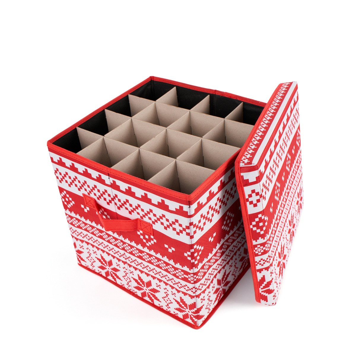 OHS Christmas Nordic Print Bauble Storage Box - Red>