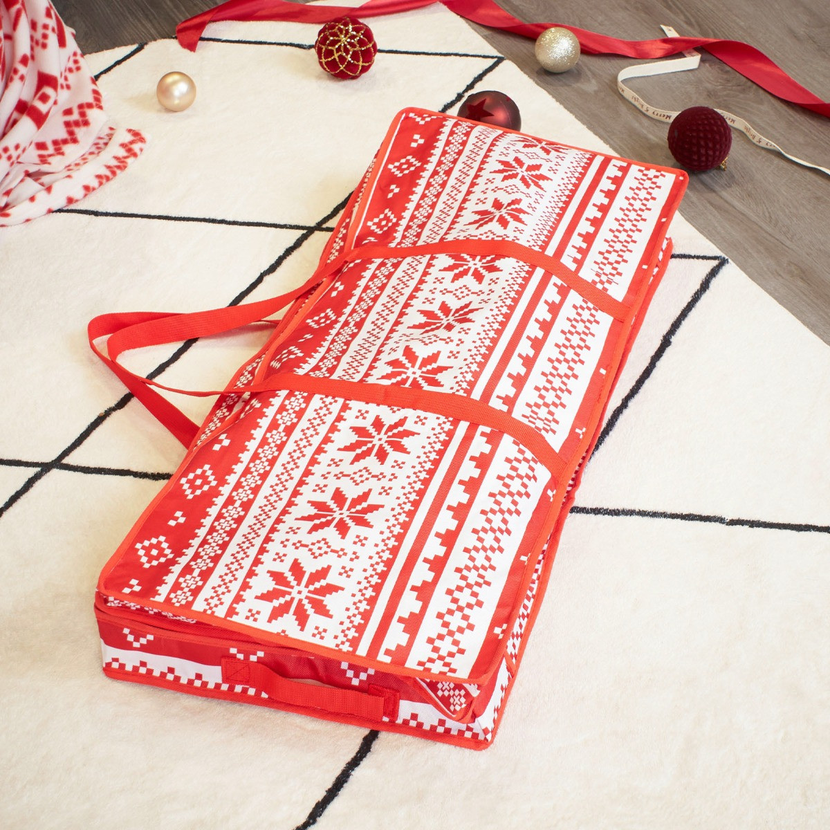 OHS Christmas Nordic Print Wrap Storage Bag - Red>