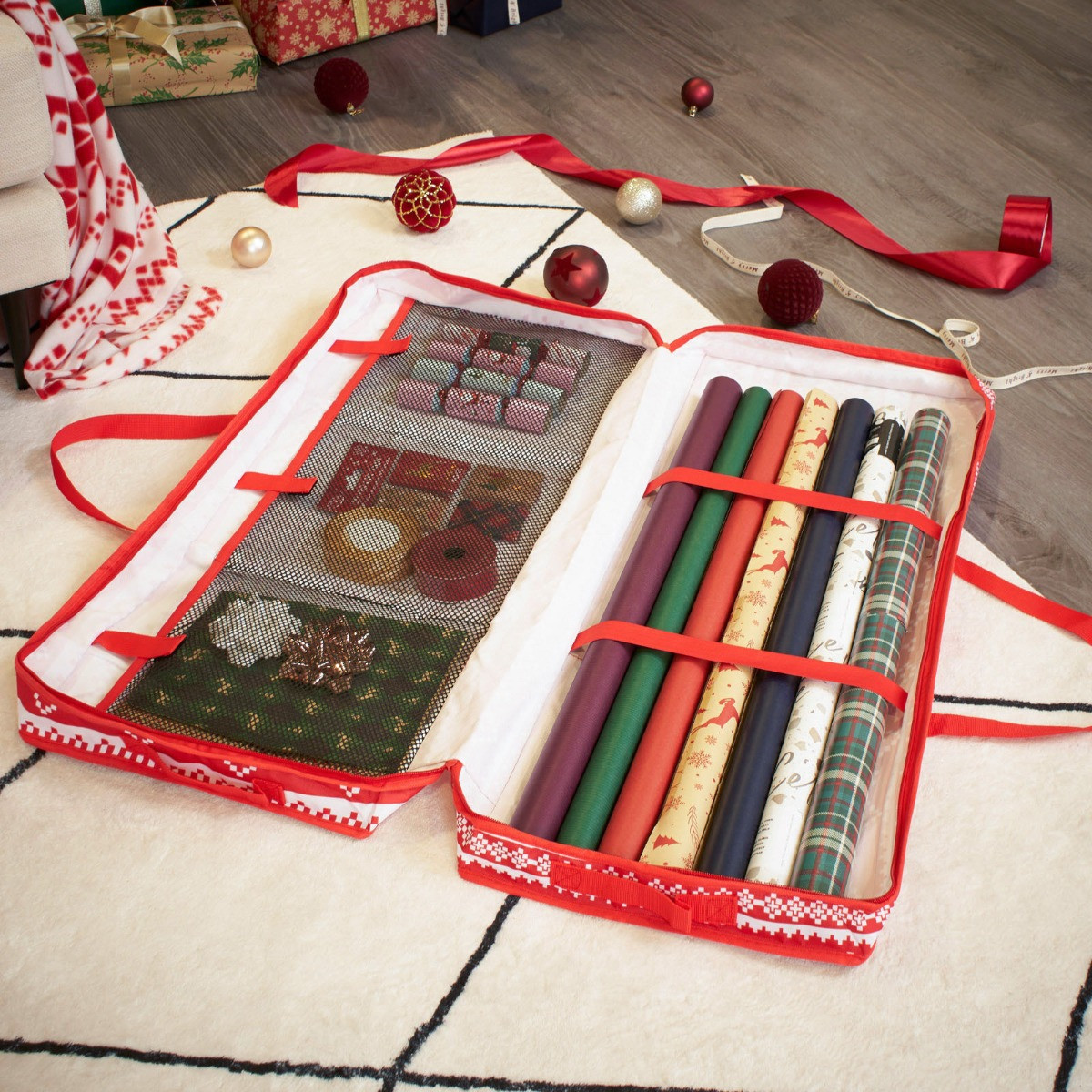 OHS Christmas Nordic Print Wrap Storage Bag - Red>