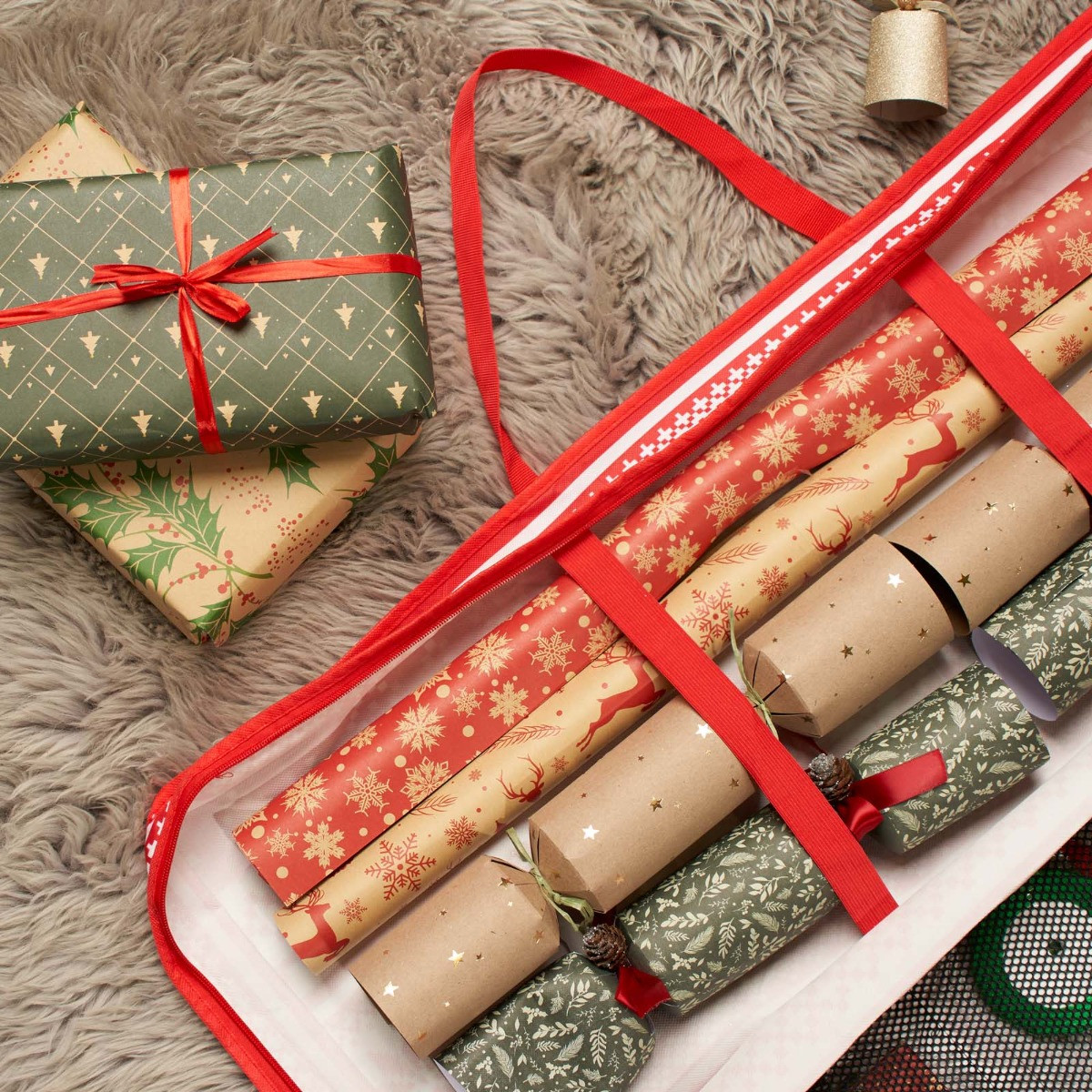 OHS Christmas Nordic Print Wrap Storage Bag - Red>