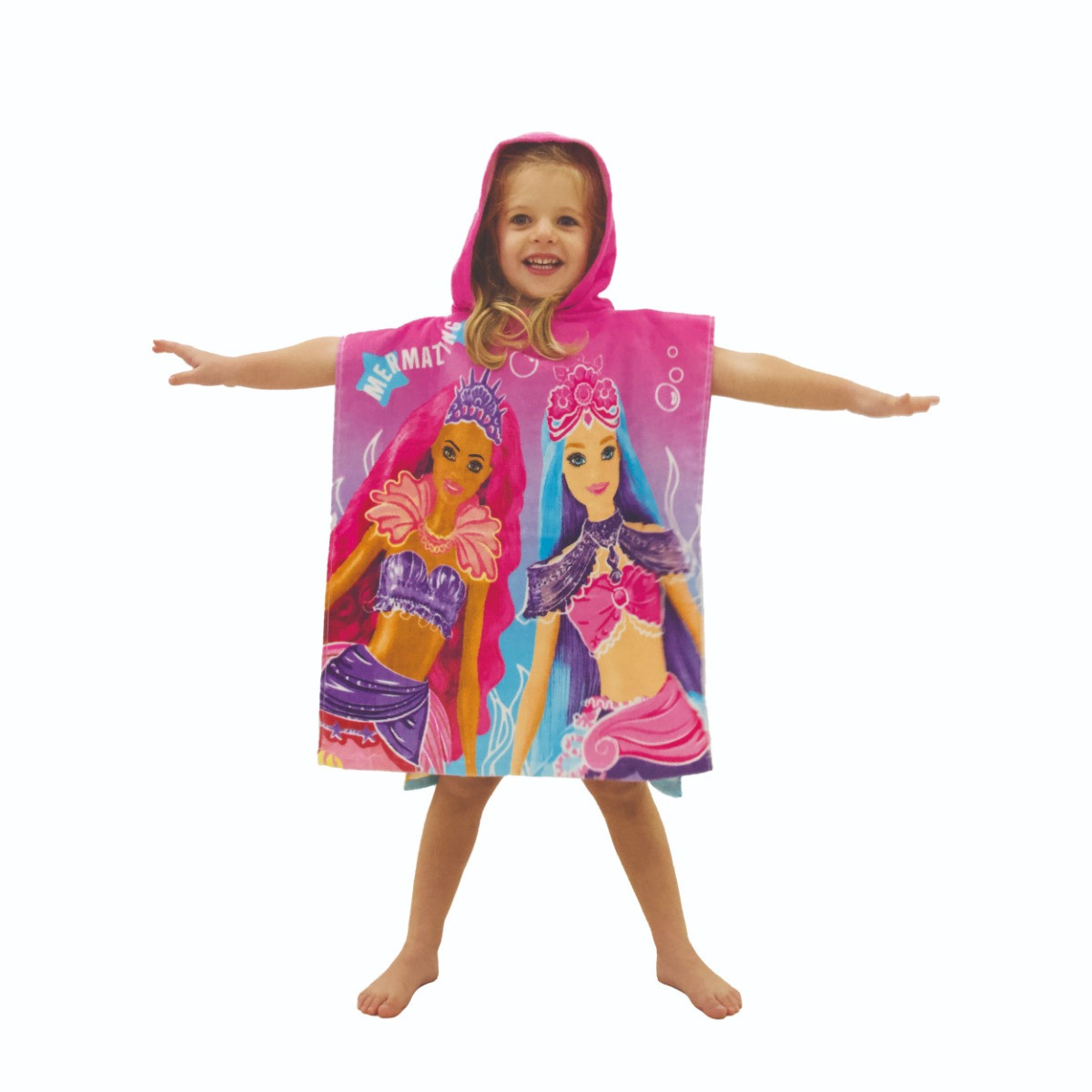 Barbie Mermazing Kids Towel Poncho, Pink - One Size>