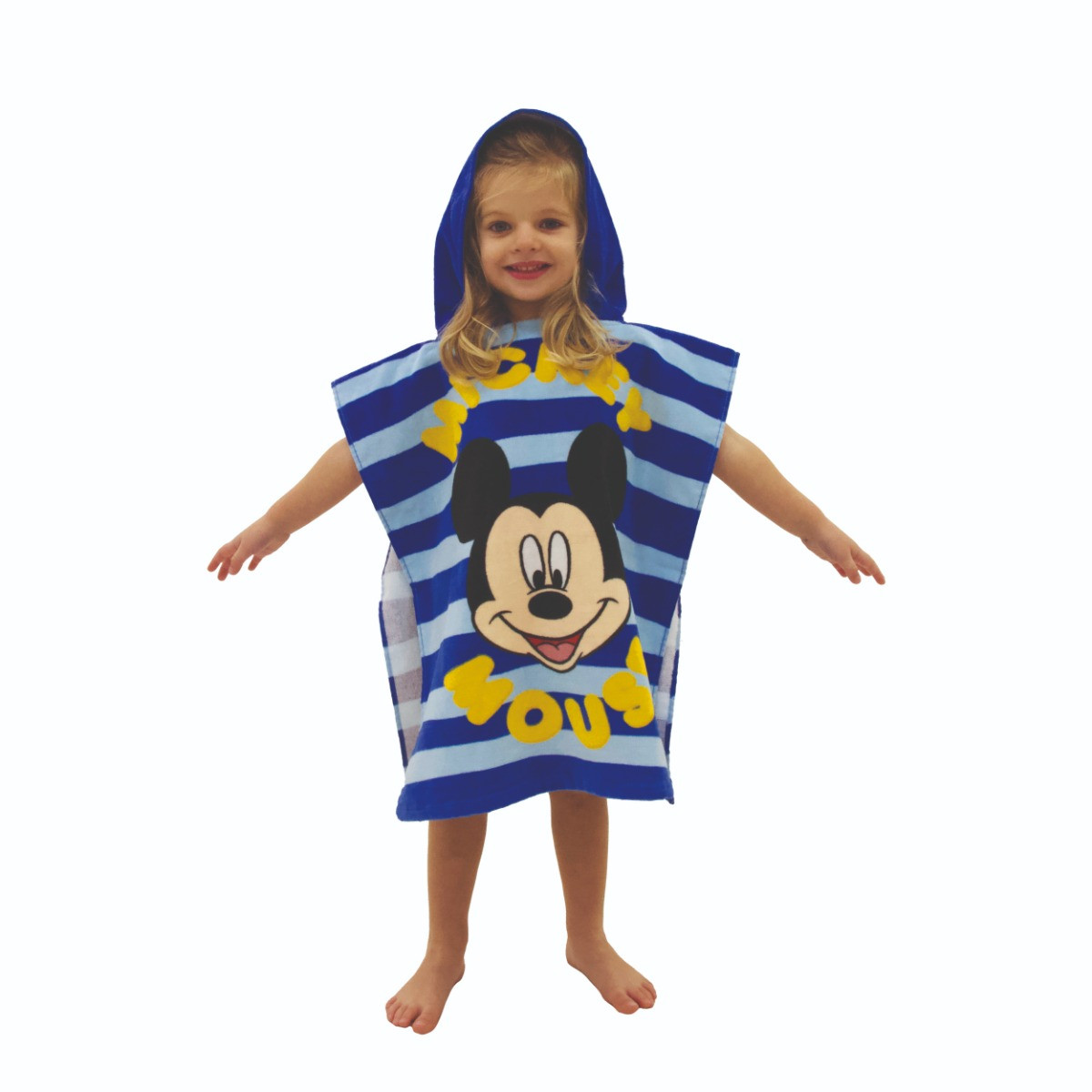 Disney Mickey Mouse Sea Stripe Kids Towel Poncho, Blue - One Size>