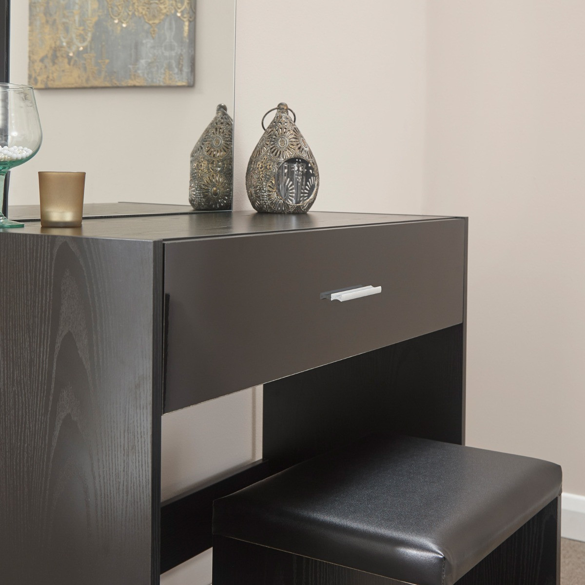 Ottawa Dressing Table with Stool Set - Black>