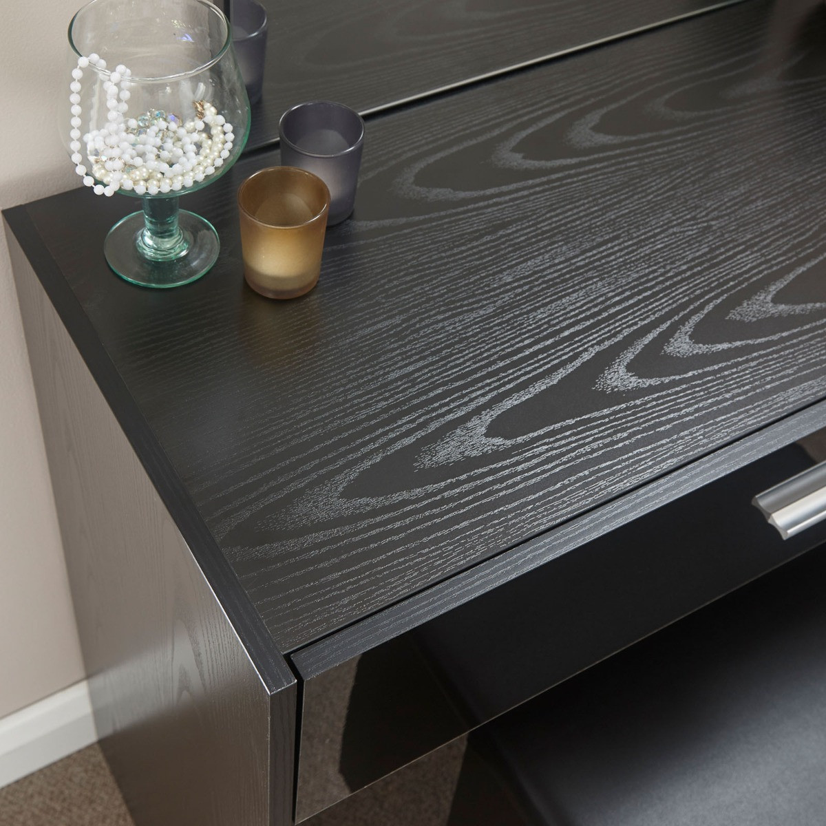 Ottawa Dressing Table with Stool Set - Black>