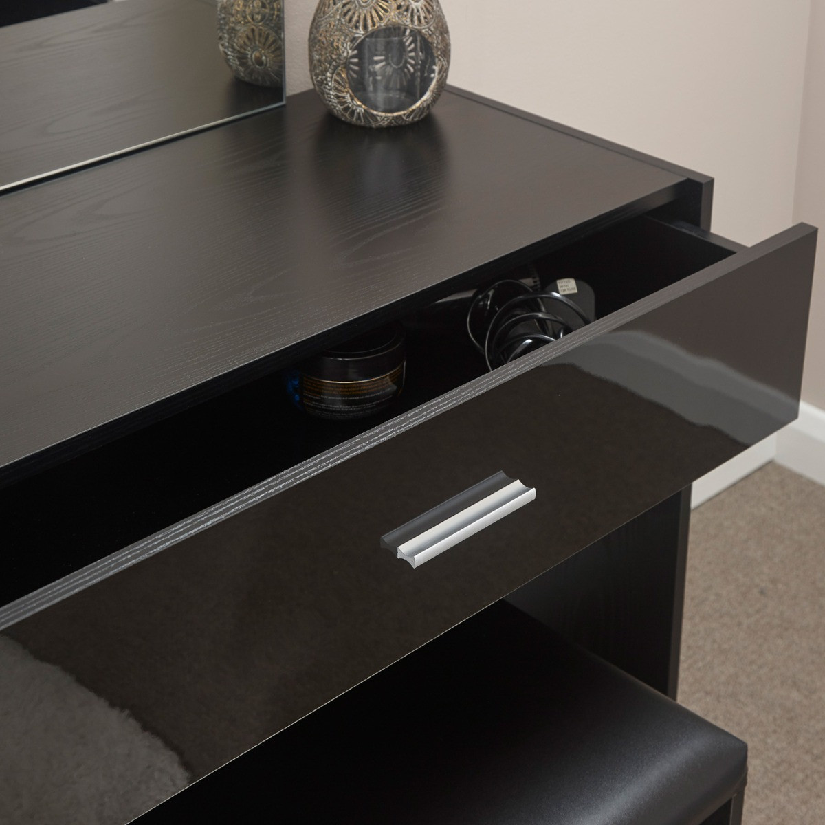 Ottawa Dressing Table with Stool Set - Black>