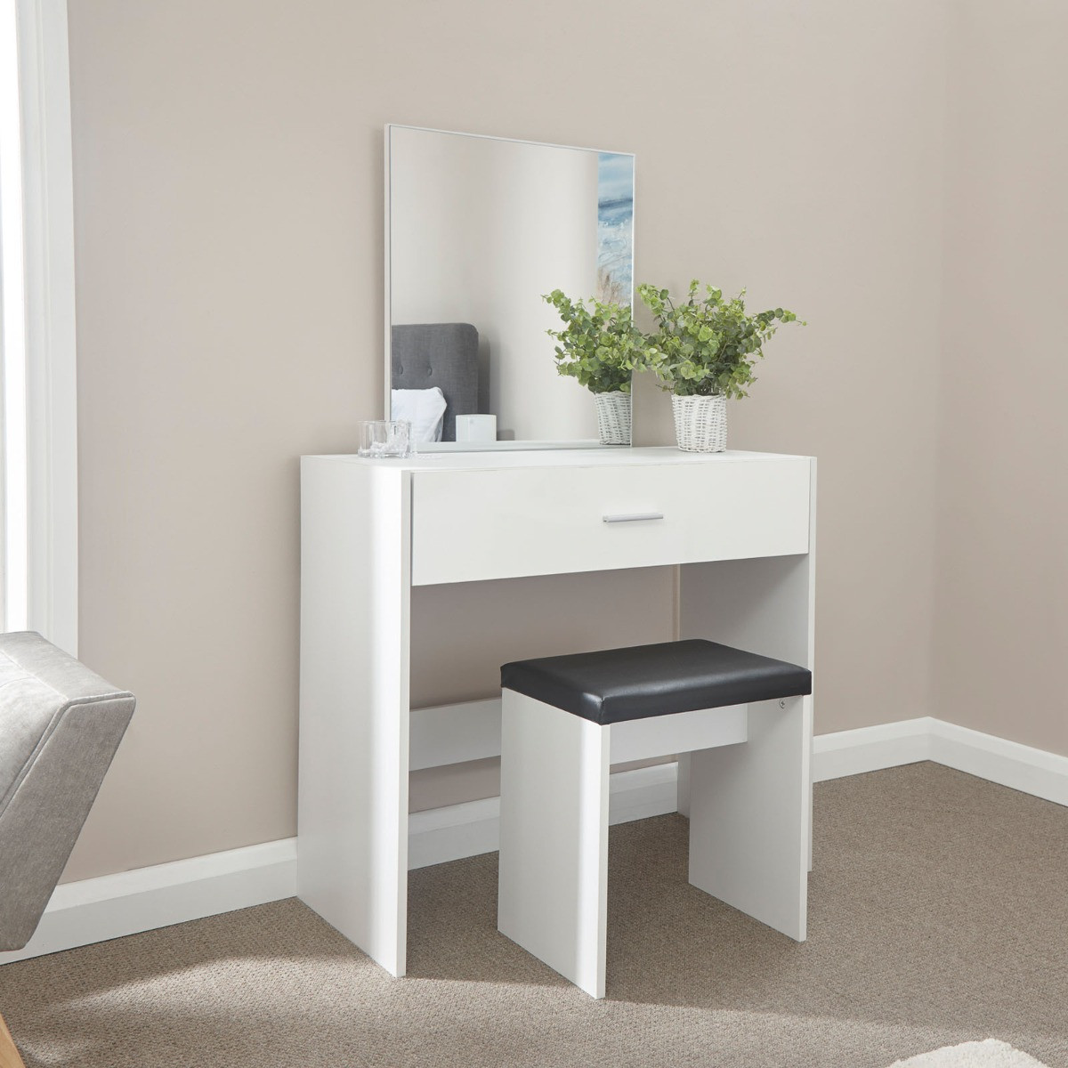 Ottawa Dressing Table with Stool Set - White>