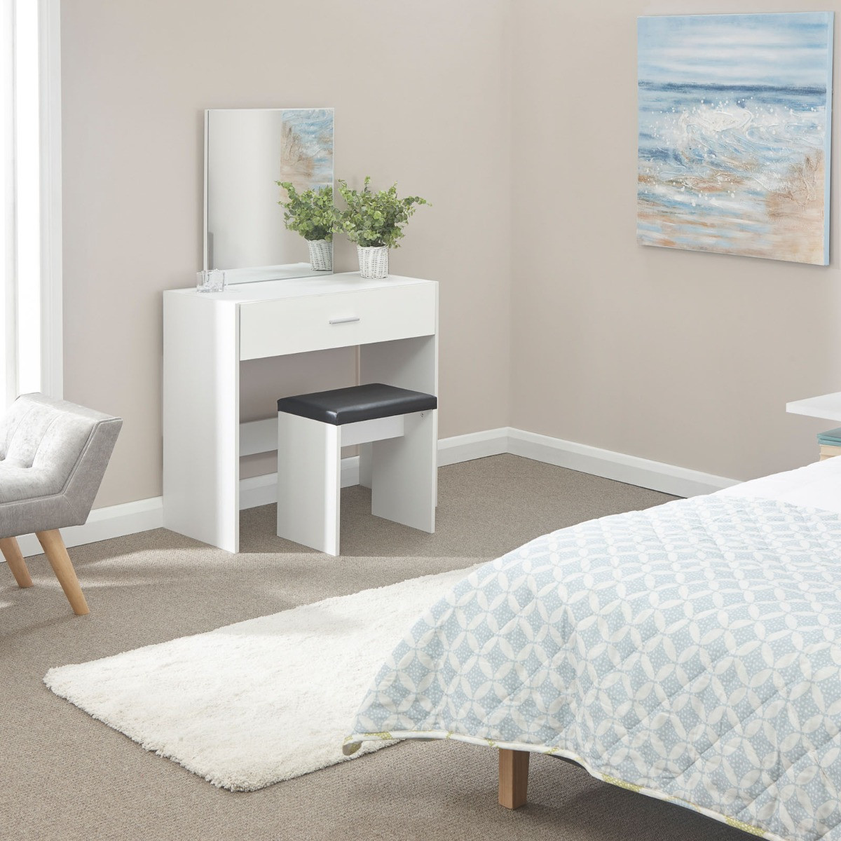 Ottawa Dressing Table with Stool Set - White>