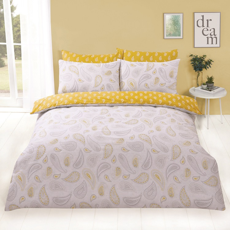 OHS Paisley Floral Duvet Cover Set, Ochre Yellow - Single>
