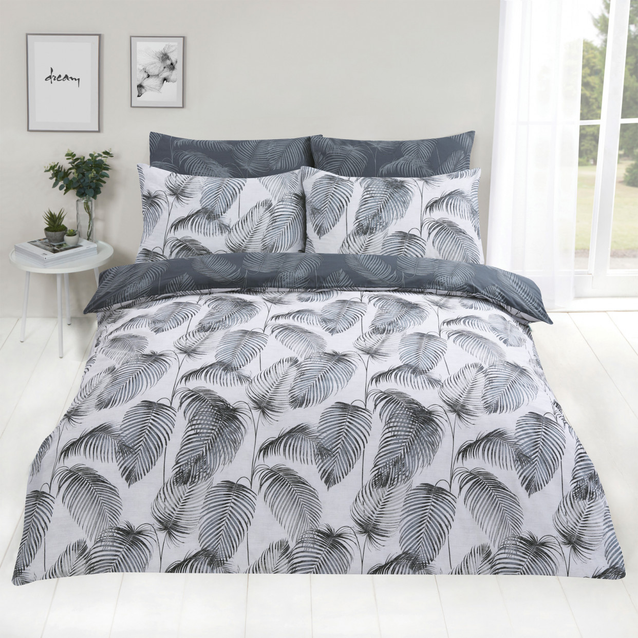 OHS Palm Spring Duvet Cover Set, Grey - Double>