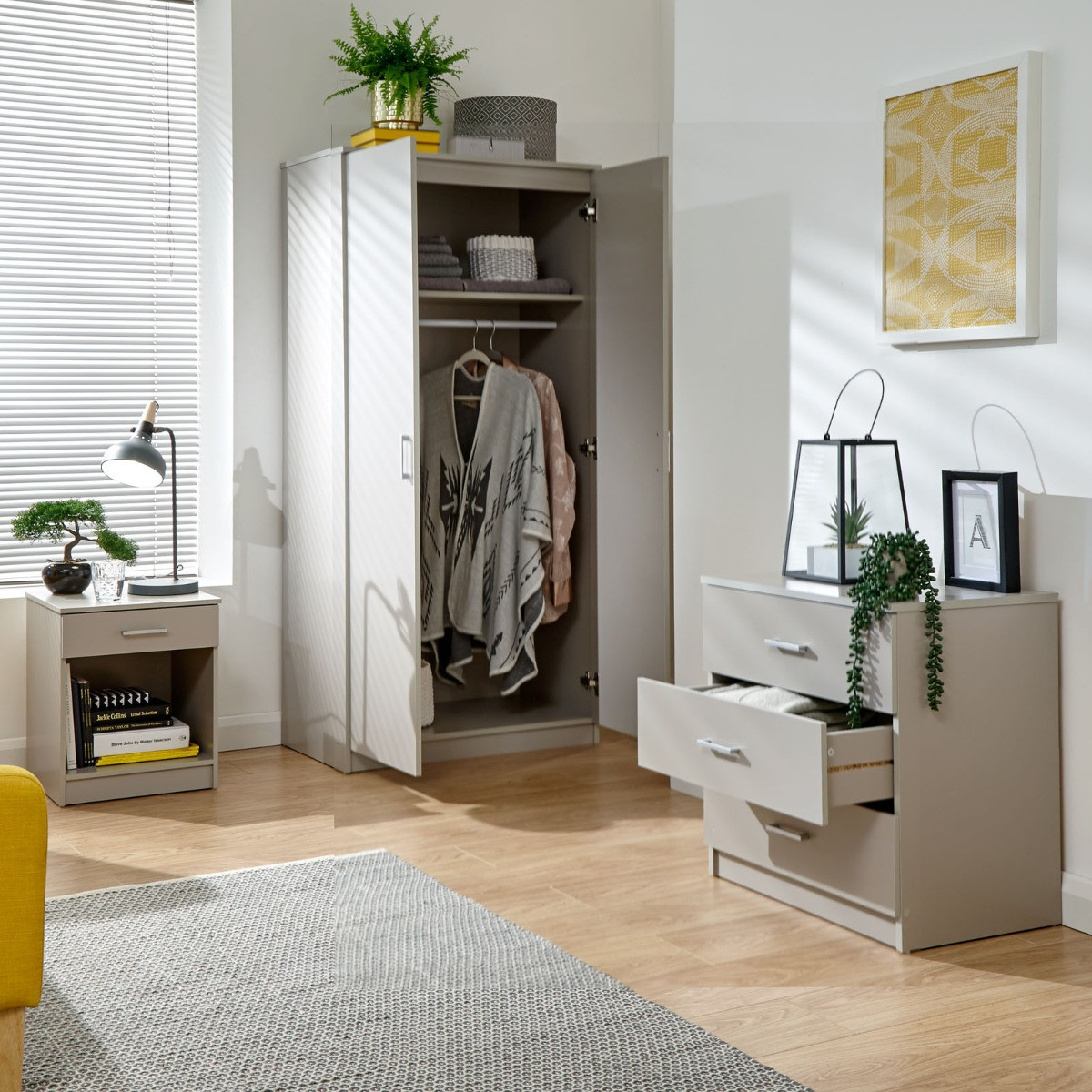 Panama 3 Piece Bedroom Furniture Set - Grey>