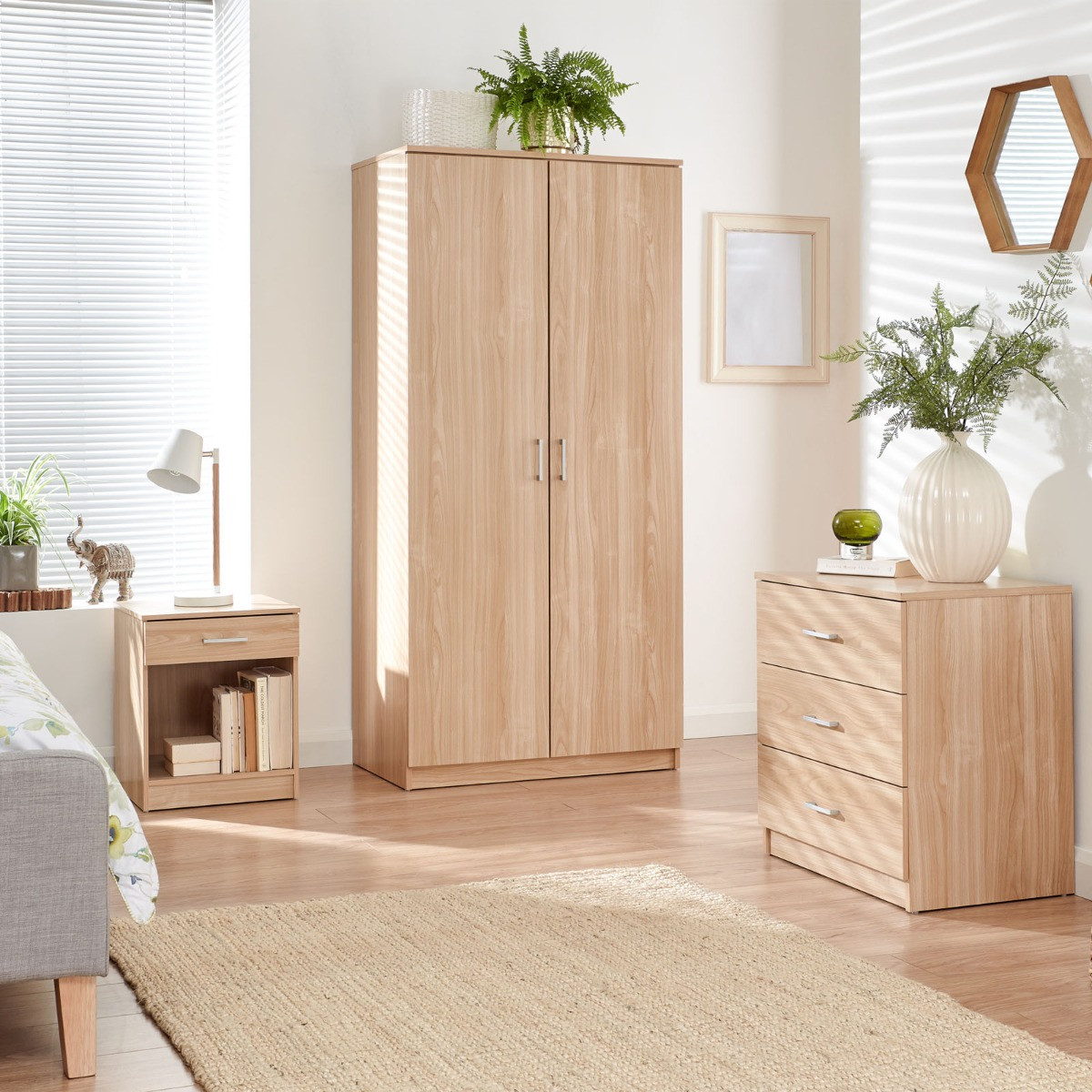 Panama 3 Piece Bedroom Furniture Set - Oak>