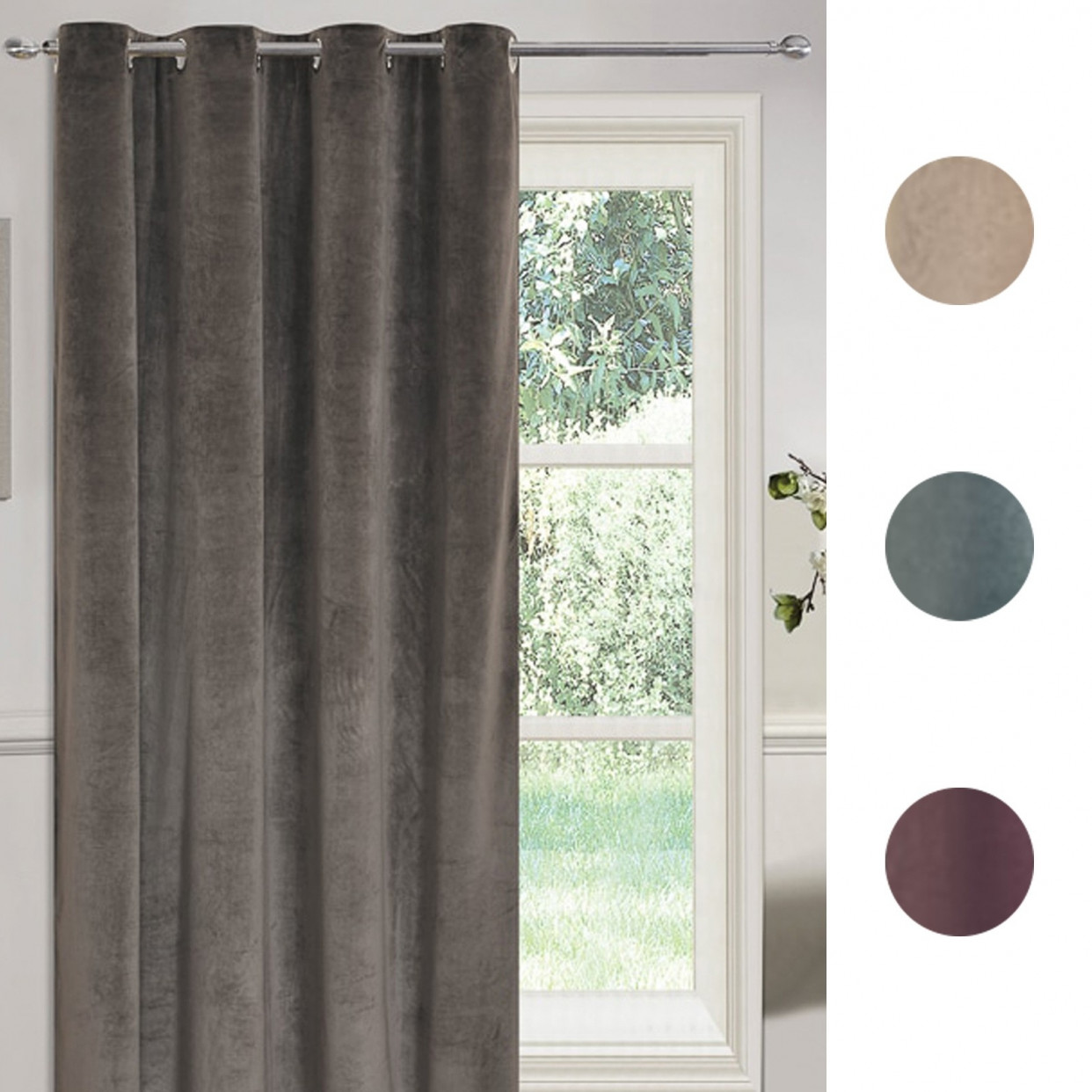 Sienna Matt Velvet Eyelet Single Door Curtain Panel - 54" x 86">