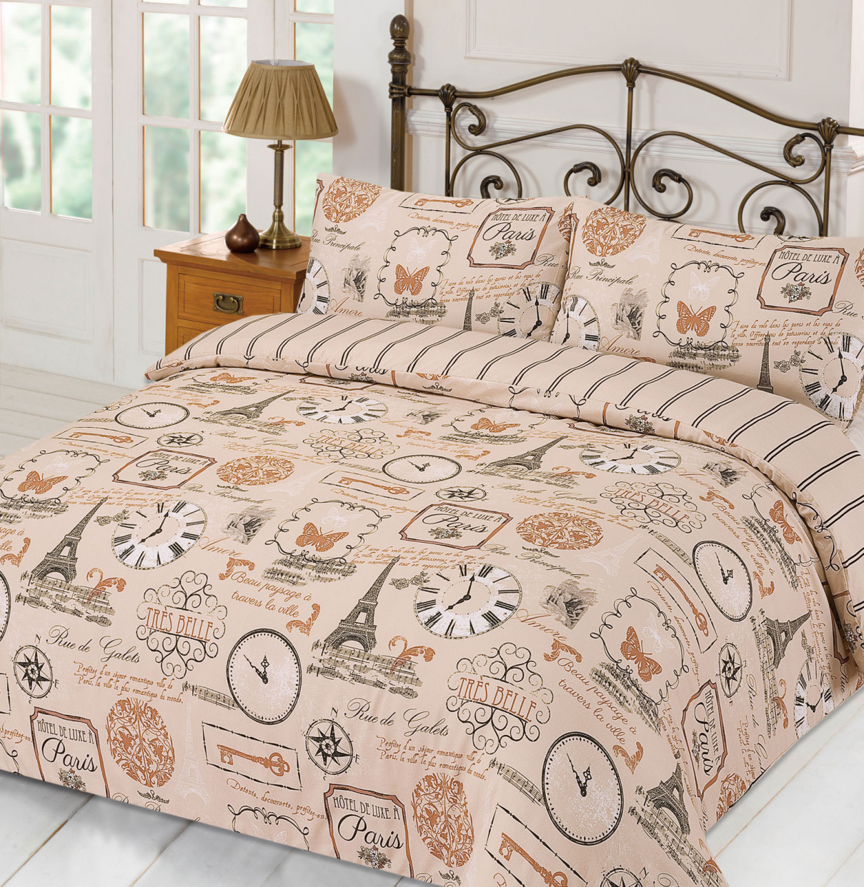 OHS Parisian Duvet Cover Set, Natural - Double>