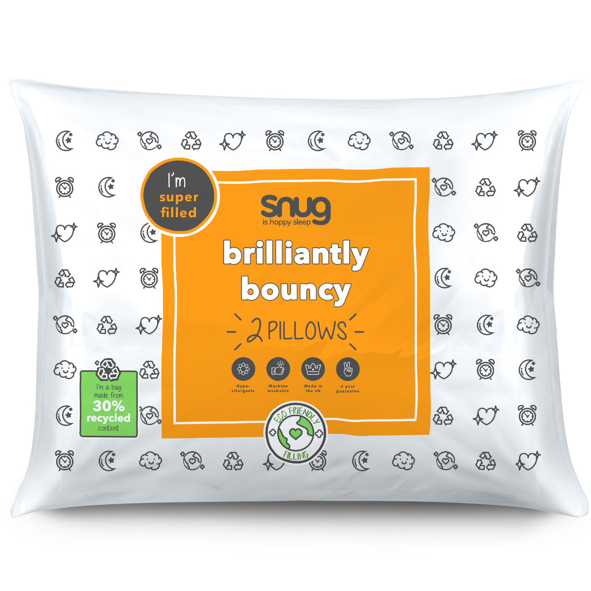 Snug 2 Pack Brilliantly Bouncy Pillow Pair White