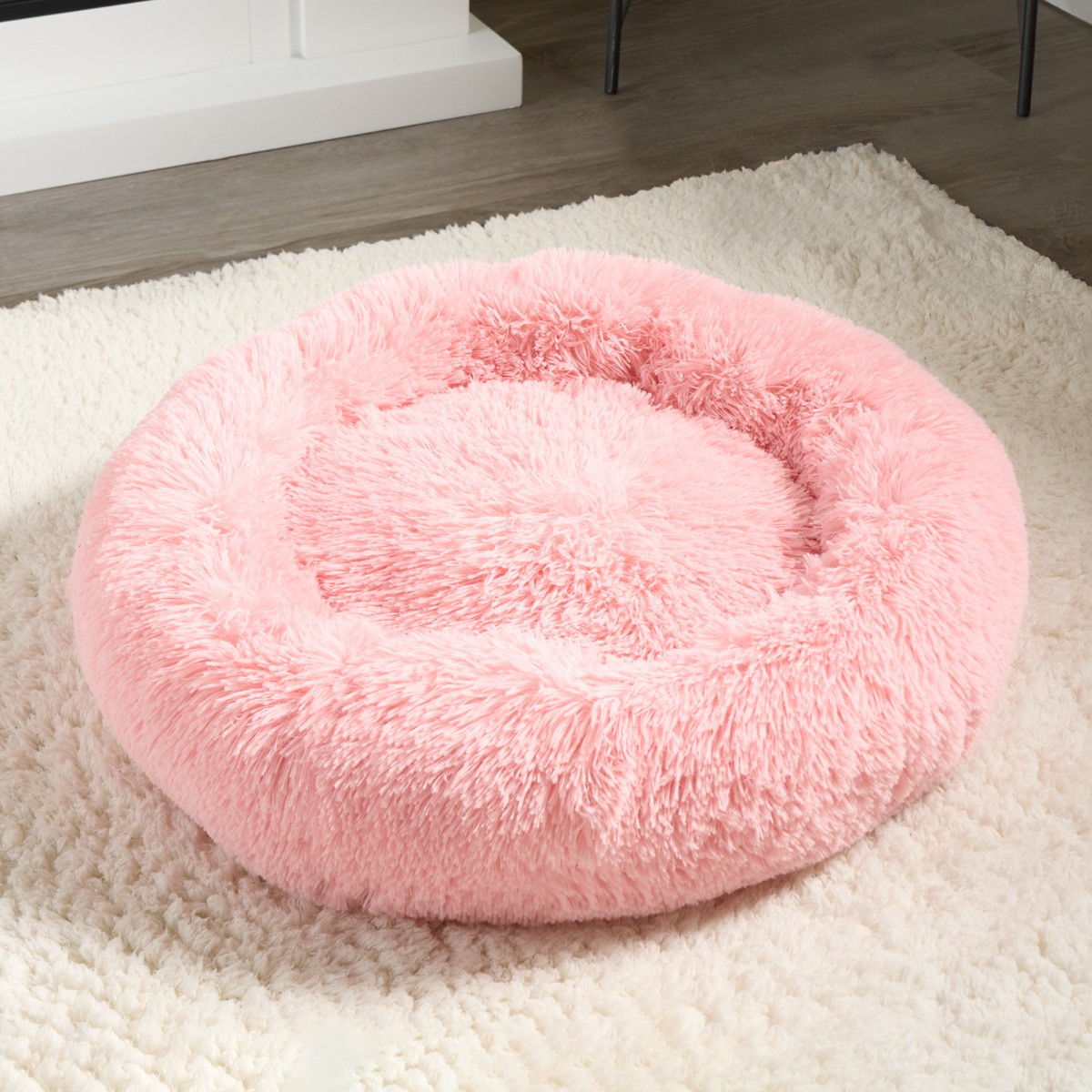 OHS Fluffy Round Calming Pet Bed, Blush - Large>