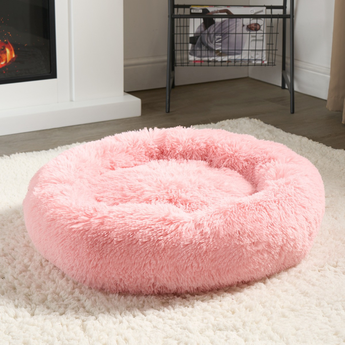 OHS Fluffy Round Calming Pet Bed, Blush - Large>