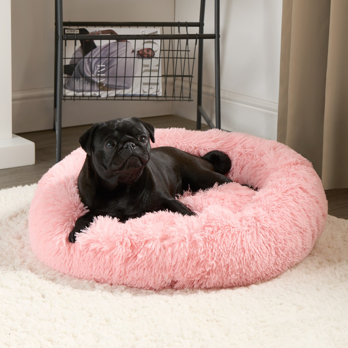 OHS Fluffy Round Calming Pet Bed, Blush - Large>