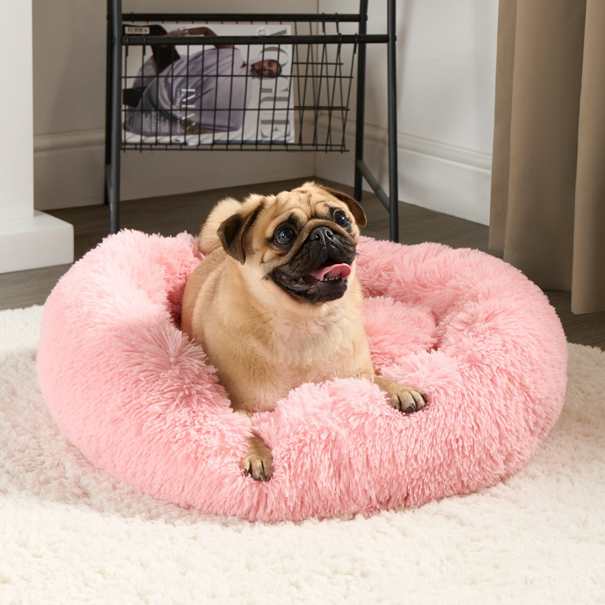OHS Fluffy Round Calming Pet Bed - Blush>